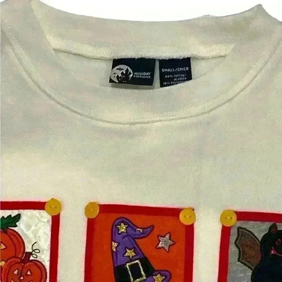 Halloween Holiday Editions White crewneck Halloween Embroidered Patchwork Sz S - Picture 8 of 9